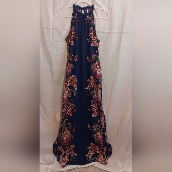 Xhilaration Dresses & Skirts - Xhilaration Blue/Pink Floral Halter Maxi Dress Womens Size M
